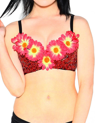 Crimson Daisy Sequin Bra