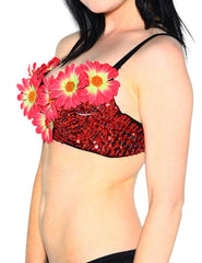 Crimson Daisy Sequin Bra
