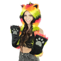 Rasta Rainbow Furry Hood