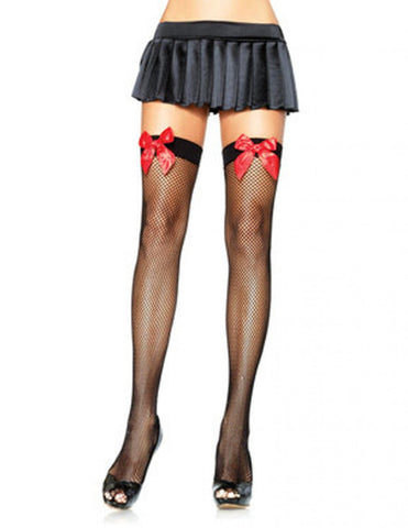 Fishnet Thigh Highs w/ Red Bow
