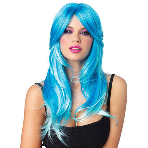 Glow Two-Tone Long Curly Wig Blue/ Aqua